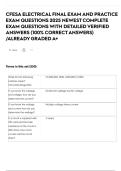 CFESA ELECTRICAL FINAL EXAM AND PRACTICE EXAM QUESTIONS 2025 NEWEST COMPLETE EXAM QUESTIONS WITH DETAILED VERIFIED ANSWERS &lpar;100&percnt; CORRECT ANSWERS&rpar; &sol;ALREADY GRADED A&plus;