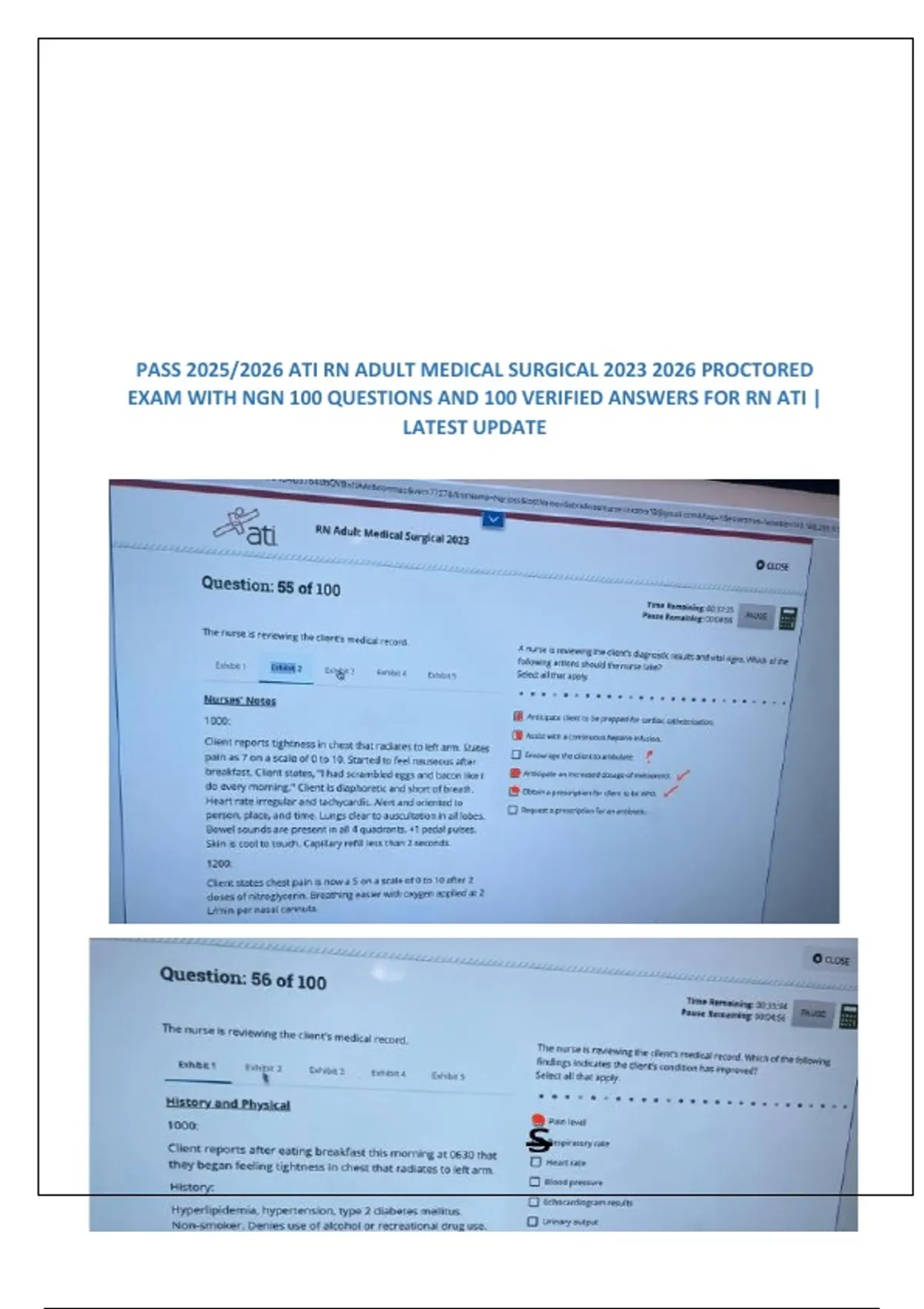 PASS 2025/2026 ATI RN ADULT MEDICAL SURGICAL PROCTORED EXAM WITH NGN ...