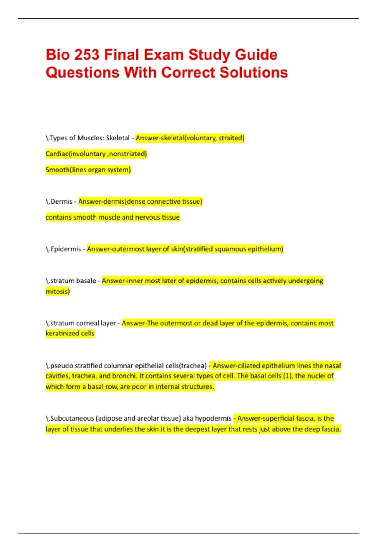 Bio 253 Final Exam Study Guide Questions With Correct Solutions || 100% ...