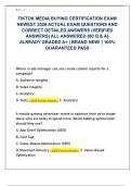 TIKTOK MEDIA BUYING CERTIFICATION EXAM  NEWEST 2026 ACTUAL EXAM QUESTIONS AND  CORRECT DETAILED ANSWERS &lpar;VERIFIED  ANSWERS&rpar; ALL ANSWERED &lbrace;80 Q & A&rcub;  ALREADY GRADED A&plus; &vert; BRAND NEW&excl; &vert; 100&percnt;  GUARANTEED PASS 