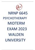 NRNP 6645 PSYCHOTHERAPY MIDTERM EXAM 2023 WALDEN UNIVERSITY