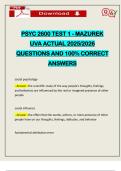 PSYC 2600 TEST 1 - MAZUREK UVA ACTUAL 2025&sol;2026 QUESTIONS AND 100&percnt; CORRECT ANSWERS
