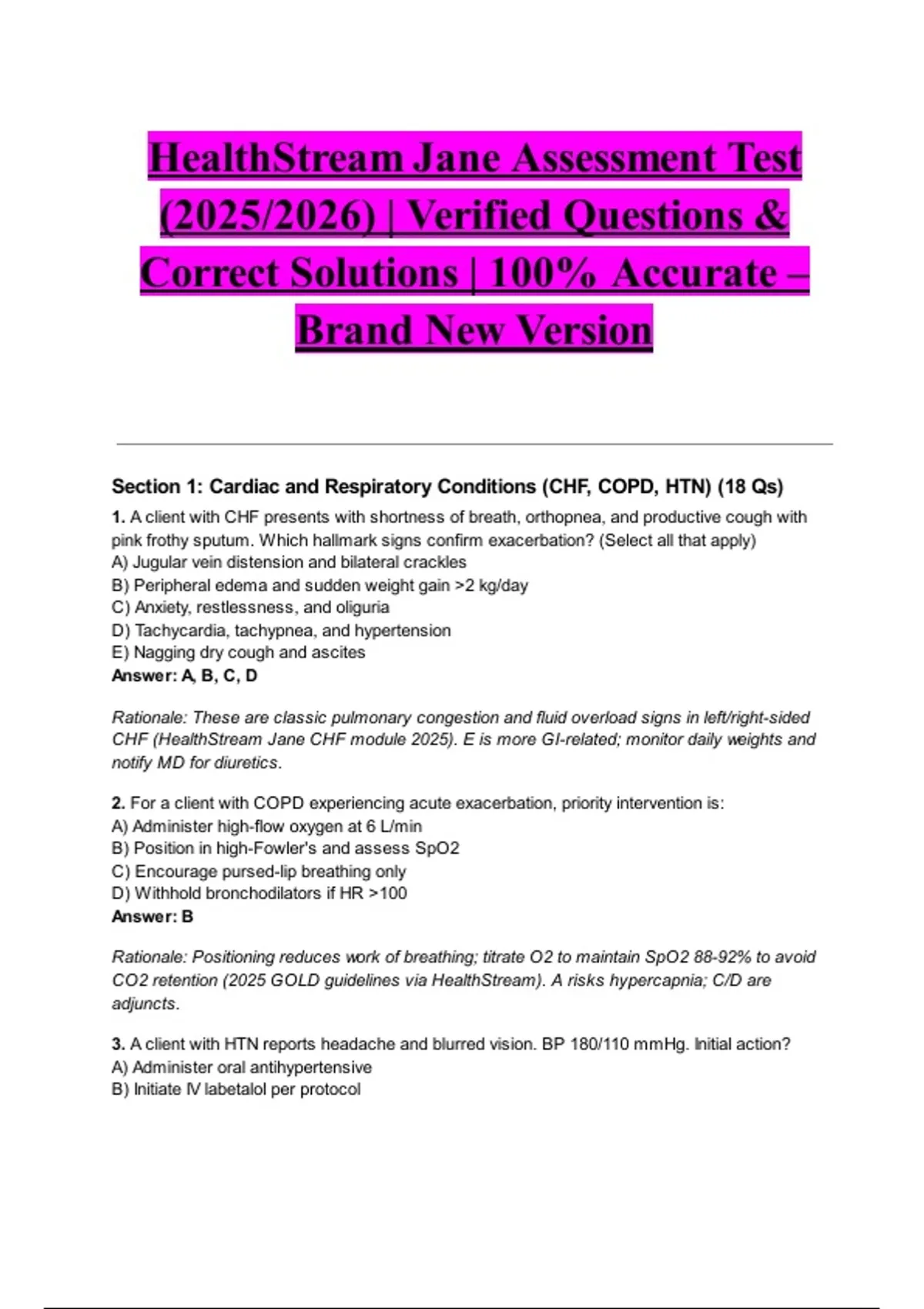 HealthStream Jane Assessment Test (2025/2026) | Verified Questions ...
