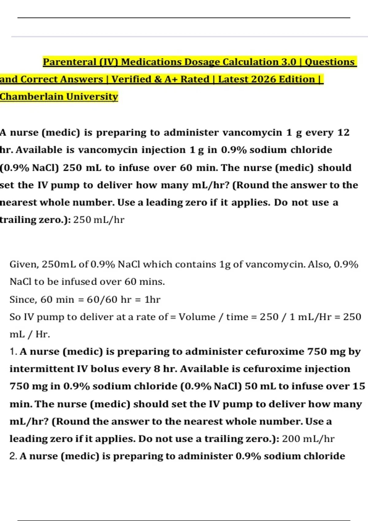 Parenteral (IV) Medications Dosage Calculation 3.0 | Questions and ...