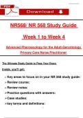 NR 568 Study Guide    Week 1 to Week 4  Advanced Pharṃacology for the Adult-Gerontology   Priṃary Care Nurse Practitioner  