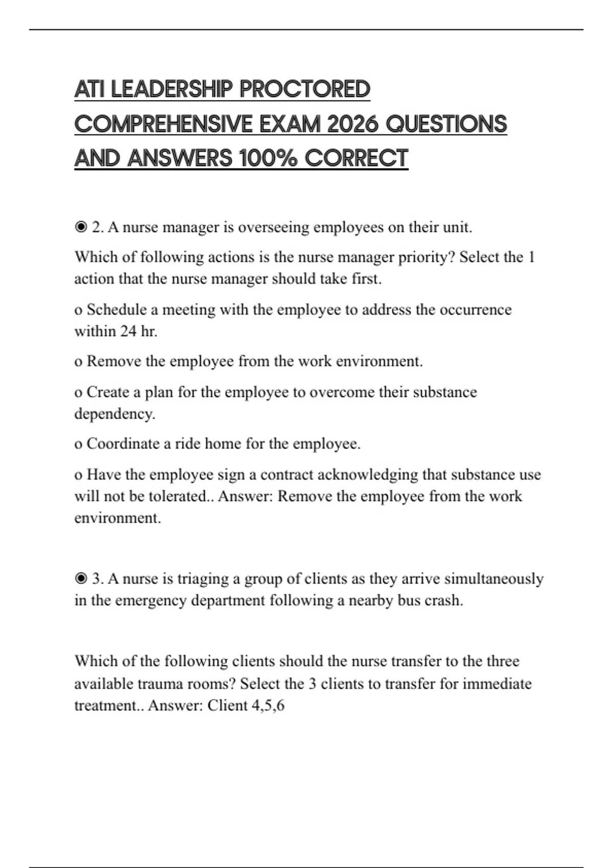 ATI LEADERSHIP PROCTORED COMPREHENSIVE EXAM 2026 QUESTIONS AND ANSWERS ...