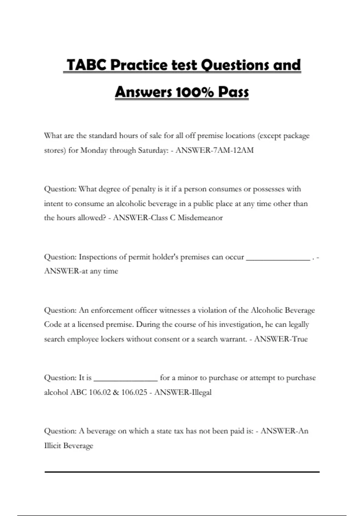 TABC Practice test Questions and Answers 100% PassTABC Practice test ...