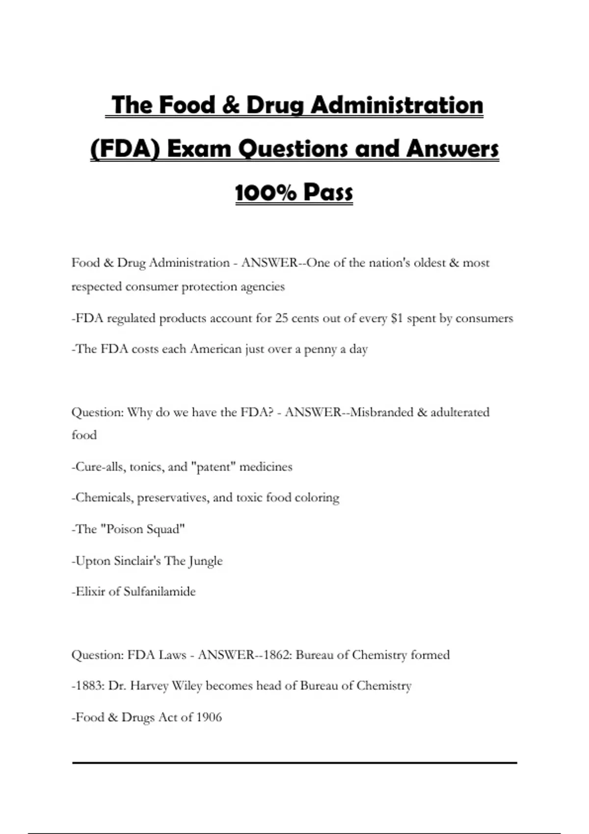 The Food & Drug Administration (FDA) Exam Questions and Answers 100% ...