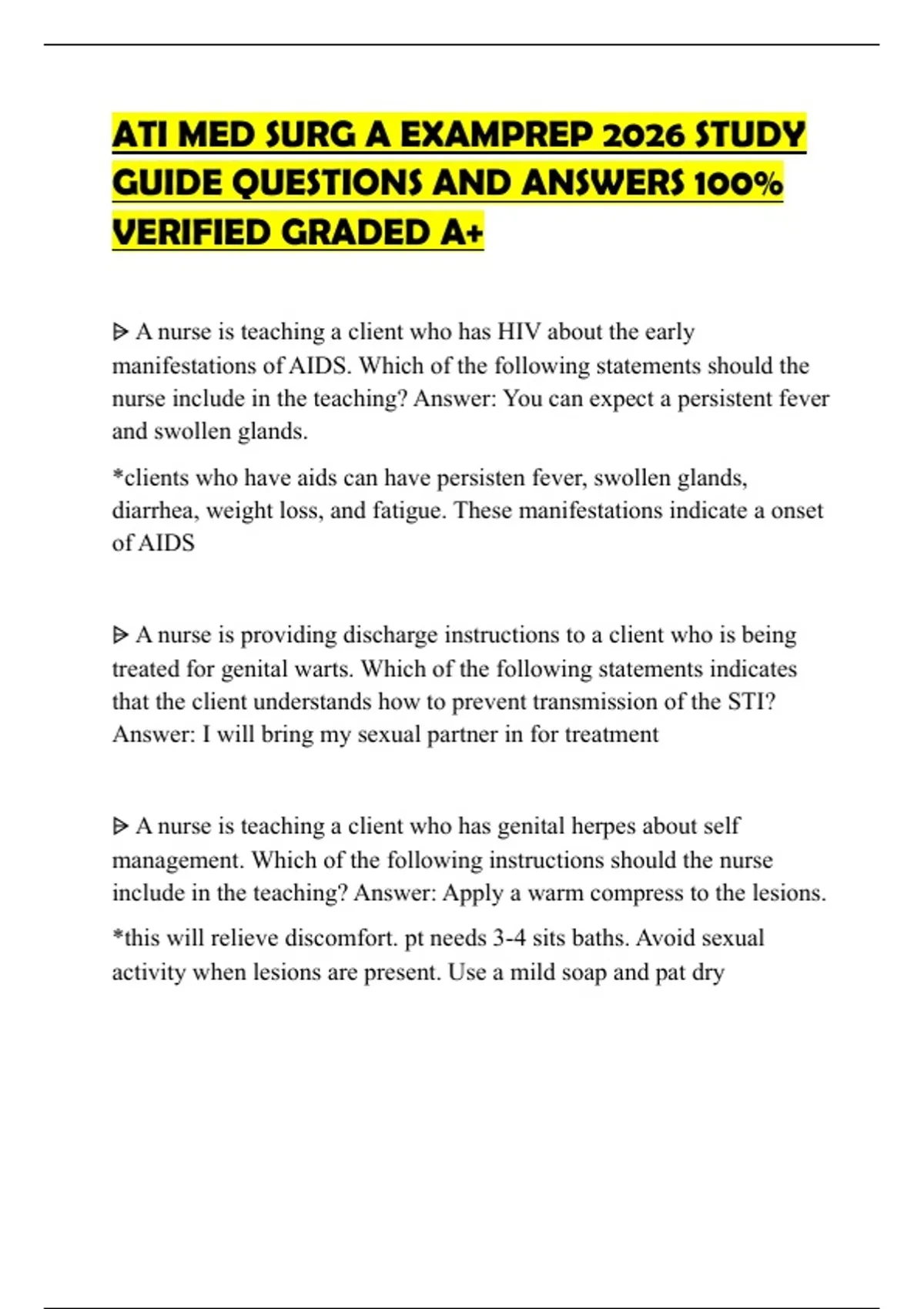 ATI MED SURG A EXAMPREP 2026 STUDY GUIDE QUESTIONS AND ANSWERS 100% ...