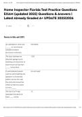 Home Inspector Florida Test Practice Questions EXAM &lpar;updated 2025&rpar; Questions & Answers &vert; Latest Already Graded A&plus; UPDATE 2025&vert;2026