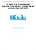 Test Bank for Quick and Easy Medical Terminology 9th Edition Leonard &vert; All Chapters &vert; Complete Guide with Verified Questions & Answers