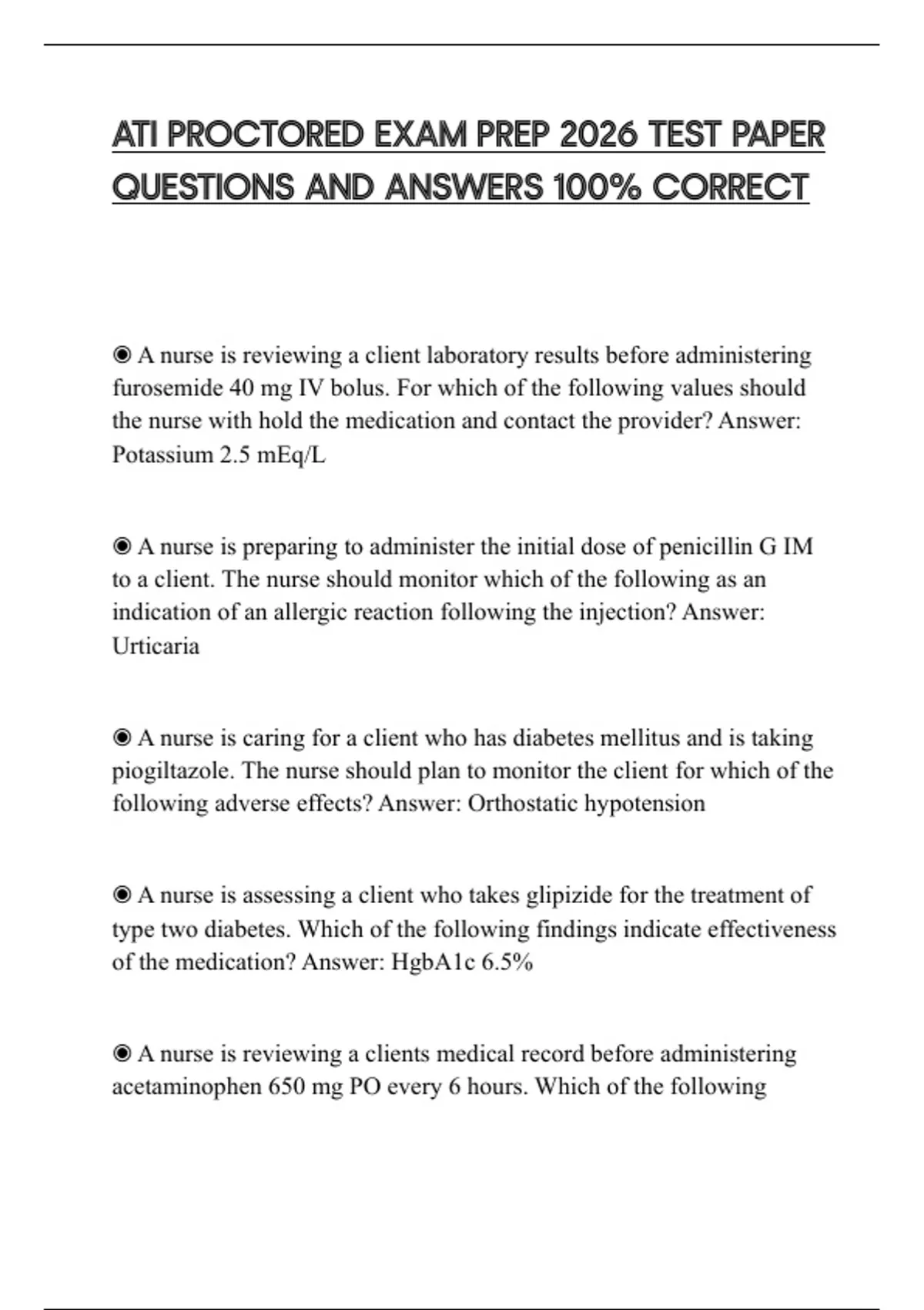 ATI PROCTORED EXAM PREP 2026 TEST PAPER QUESTIONS AND ANSWERS 100% ...