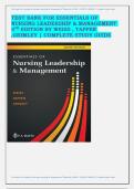 Test Bank For Essentials of Nursing Leadership & Management 8th Edition By WEISS &comma; TAPPEN &comma;GRIMLEY &vert; Complete Study Guide 