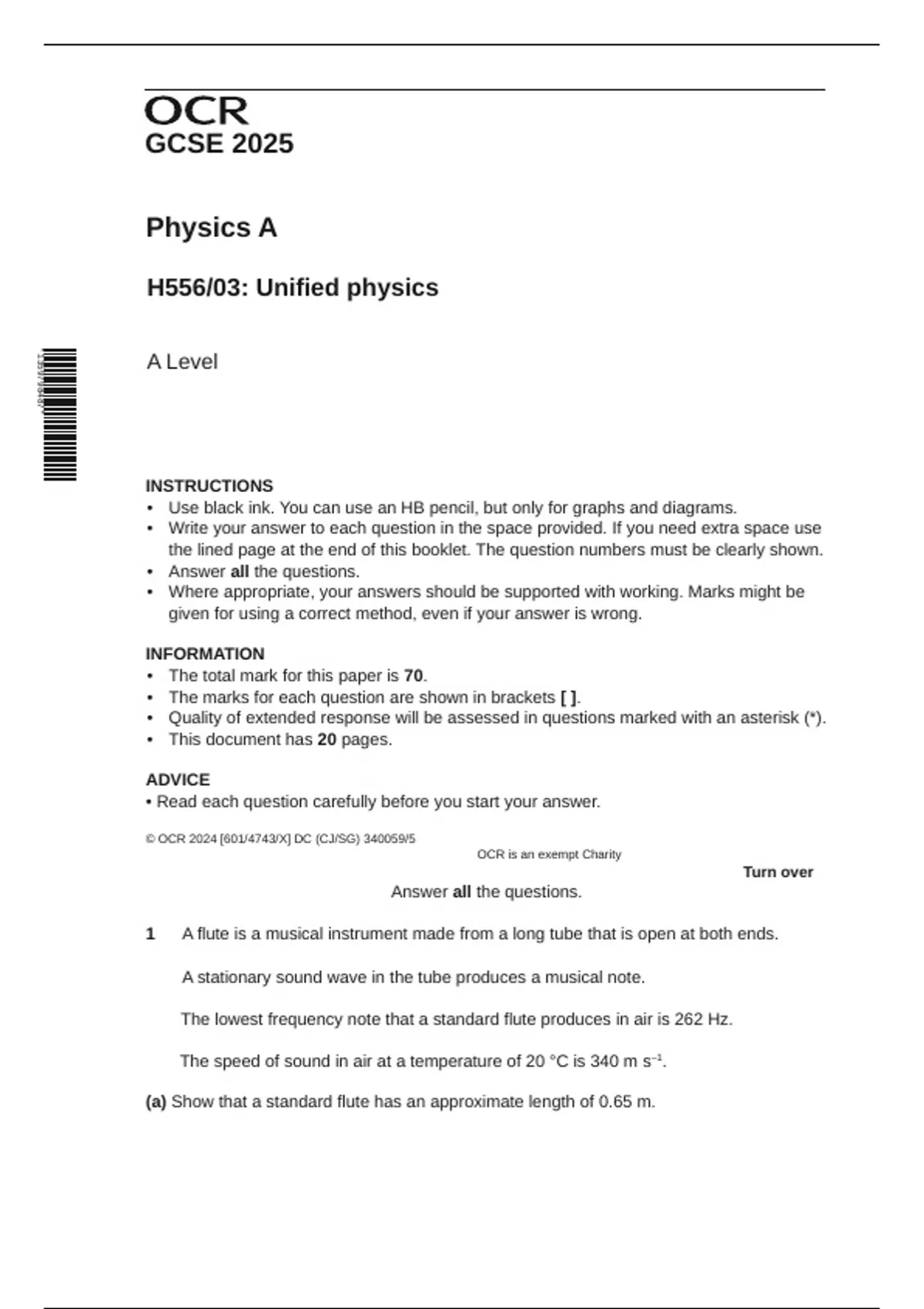 OCR Unified Physics 2025 | Question Paper & Mark Scheme (726709 ...