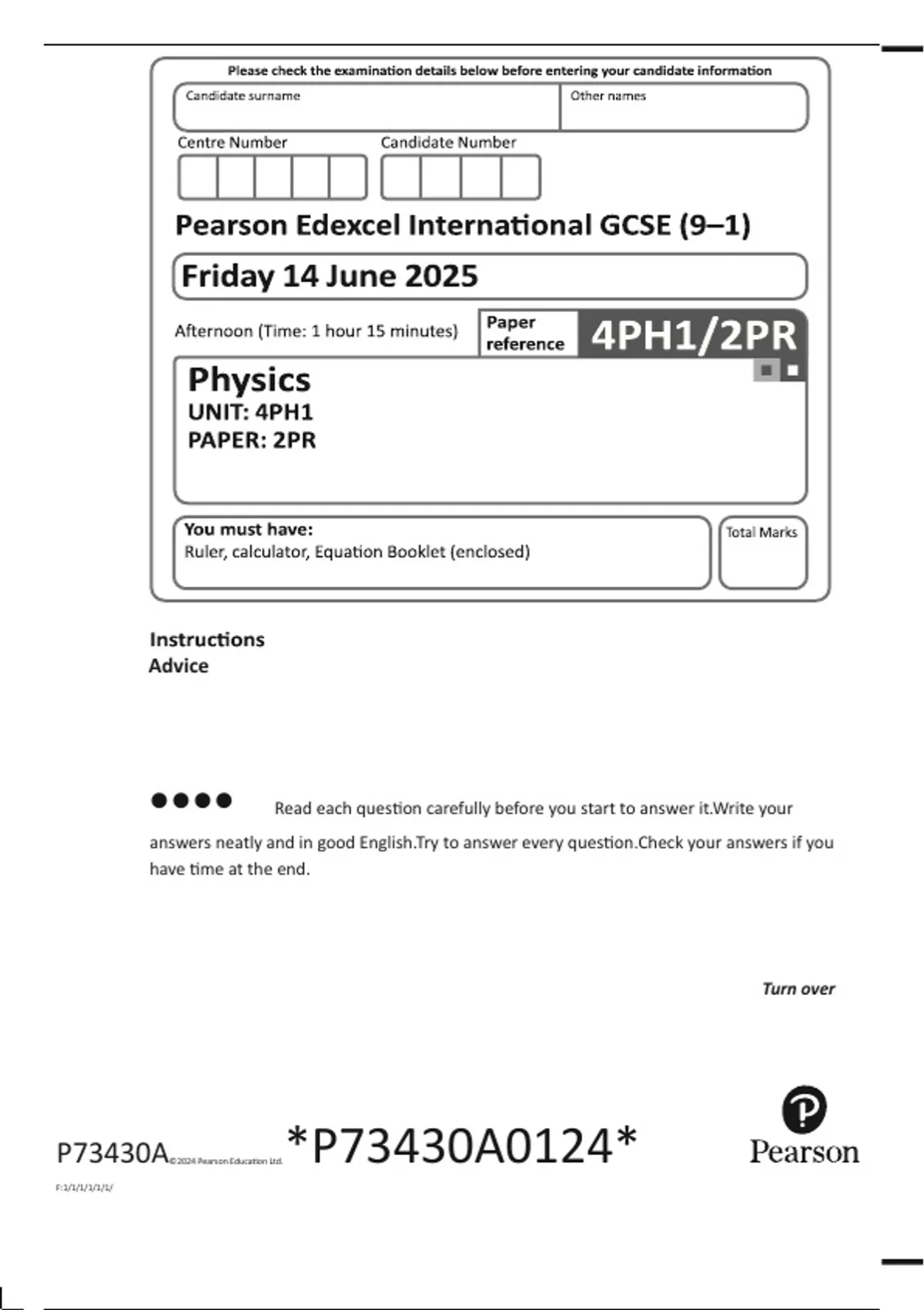 Edexcel IGCSE Physics Paper 2PR (4PH1/2PR) | 15 June 2025 | Question ...
