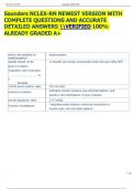 Saunders NCLEX-RN NEWEST VERSION WITH  COMPLETE QUESTIONS AND ACCURATE  DETAILED ANSWERS VERIFIED 100&percnt;  ALREADY GRADED A&plus;