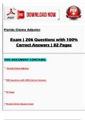 Florida Claims Adjuster Exam | 206 Questions with 100% Correct Answers | 82 Pages