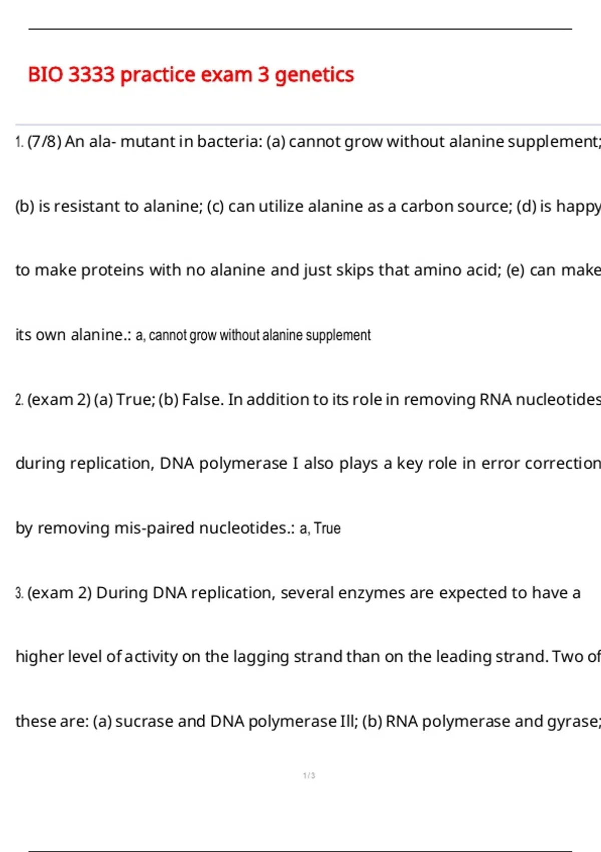 BIO 3333 practice exam 3 genetics Questions and Answers (100 %Score ...