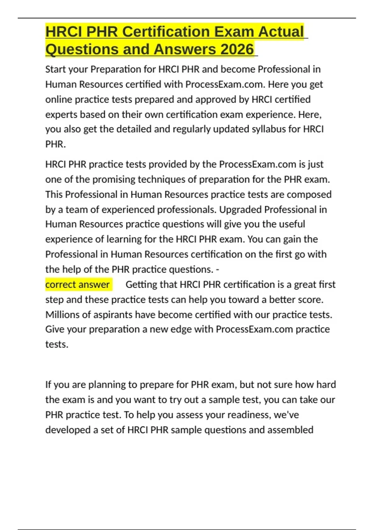 Phr Example Questions HRCI PHR Certification Exam Actual Questions and Answers 2026.docx ...