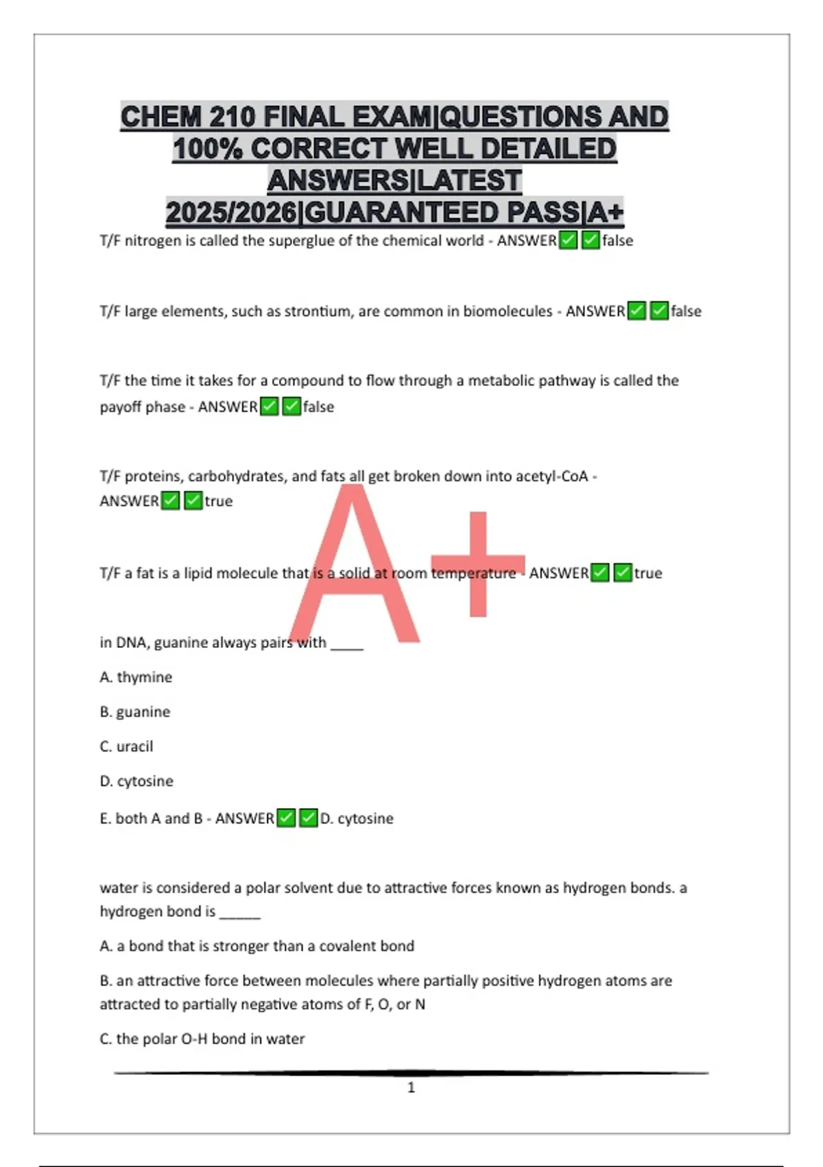 CHEM 210 FINAL EXAM|QUESTIONS AND 100% CORRECT WELL DETAILED ANSWERS ...