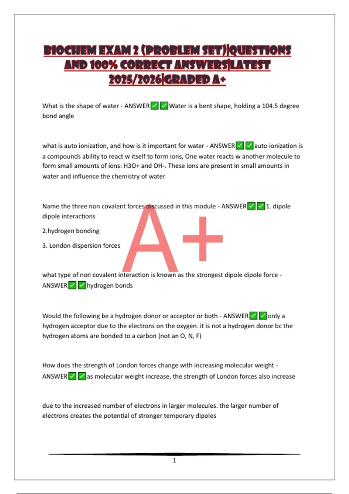 Biochem Exam 2 (problem set)|QUESTIONS AND 100% CORRECT ANSWERS|LATEST ...