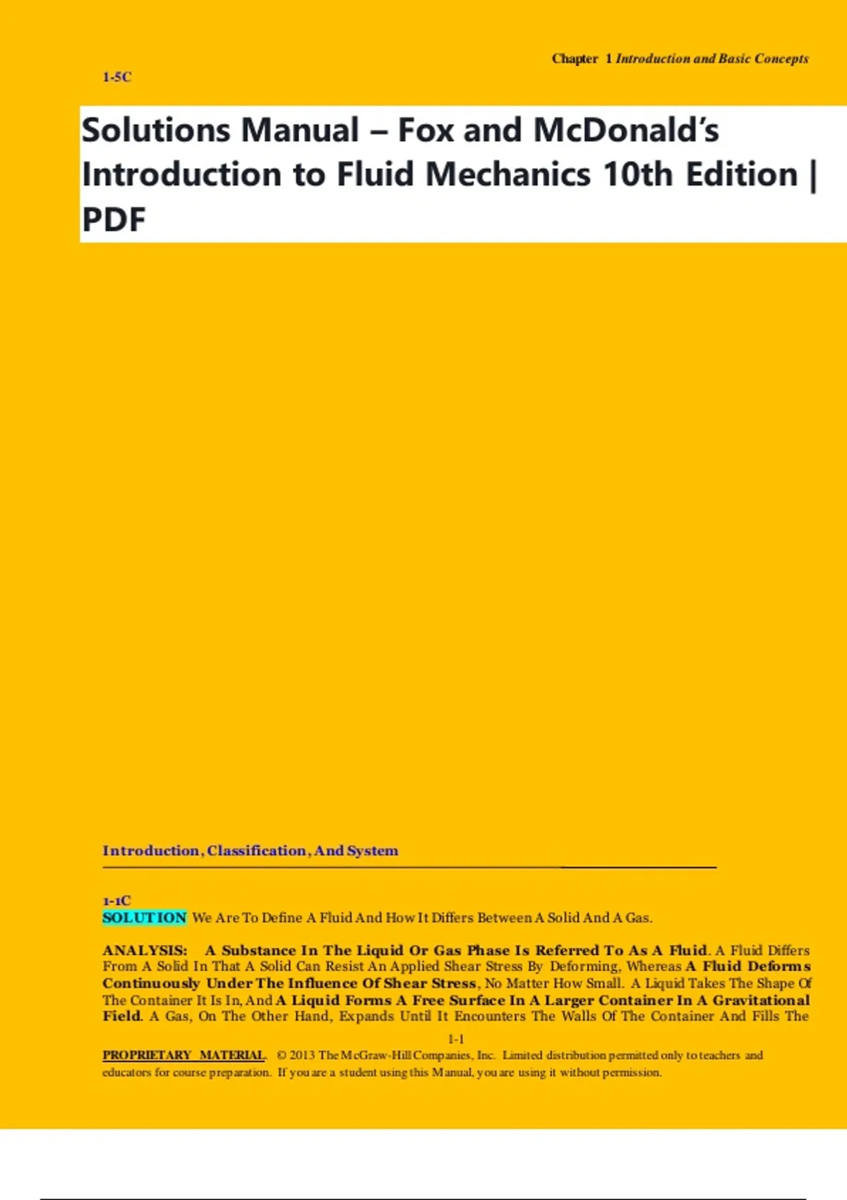 Solutions Manual – Fox and McDonald’s Introduction to Fluid Mechanics ...