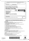 Pearson Edexcel A Level (GCE) Statistics Data and Probability Paper 1 with Mark Scheme