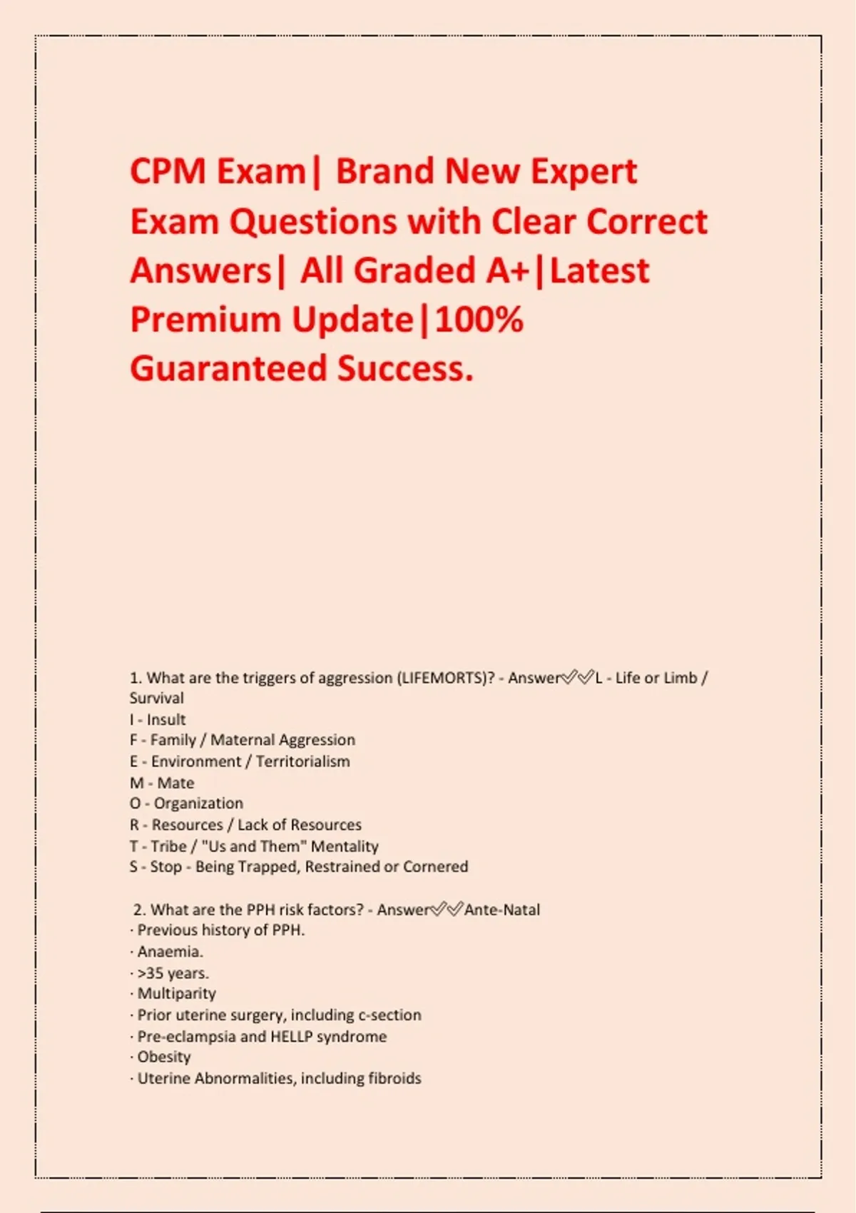 CPM Exam| Brand New Expert Exam Questions with Clear Correct Answers ...