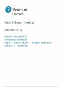 2025 PEARSON EDEXCEL GCSE RELIGIOUS STUDIES B PAPER 1D MARK SCHEME &lpar;1RB0&sol;1D&colon; Area of Study 1 &ndash; Religion and Ethics Option 1D &ndash; Buddhism&rpar;
