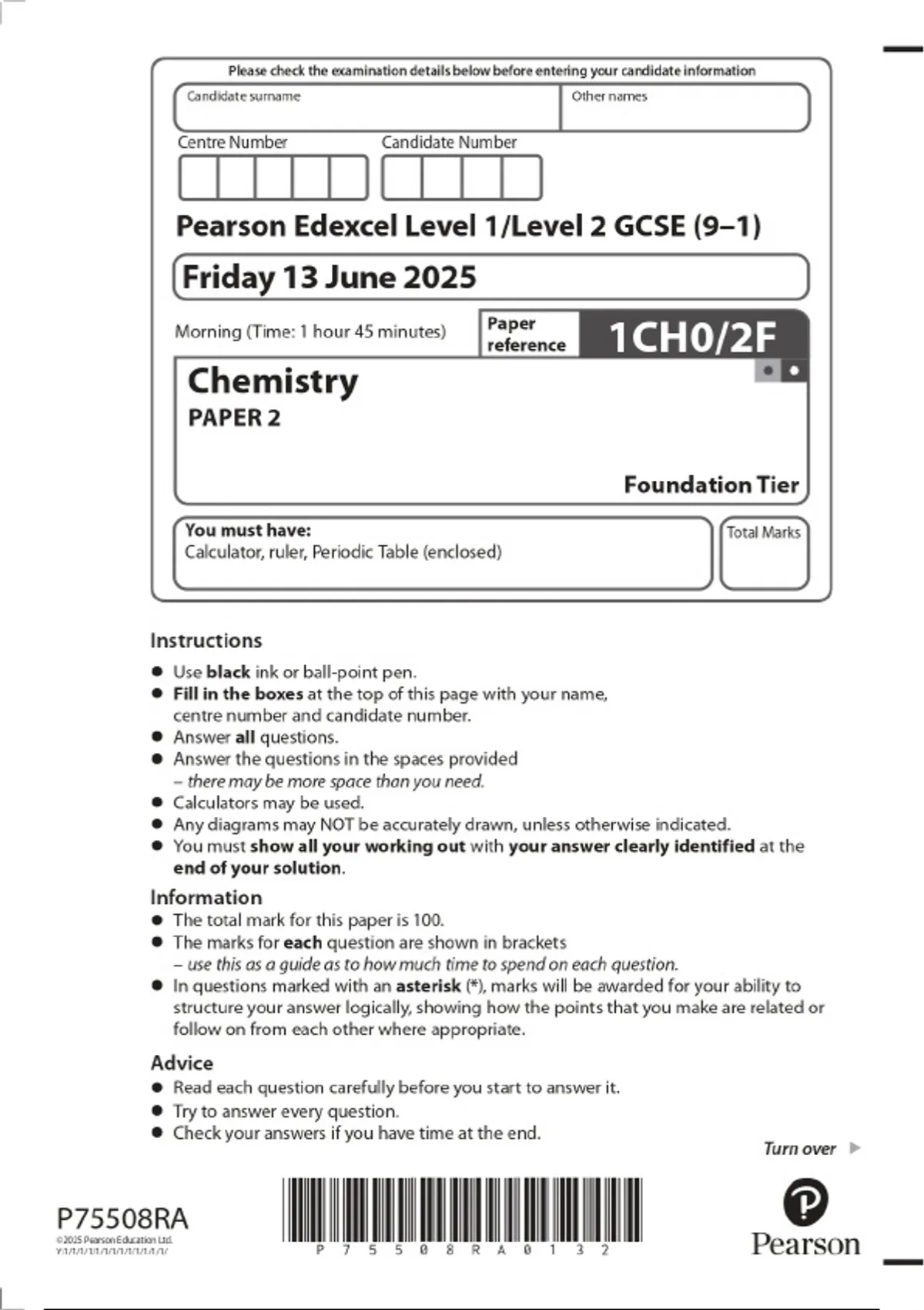 2025 Pearson Edexcel Level 1/Level 2 GCSE (9–1) Friday 13 June 2025 ...