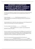 BRUNNER & SUDDARTH'S TEXTBOOK OF MEDICAL-SURGICAL NURSING EXAMS WITH CORRECT ANSWERS 2025 RATED A&plus;