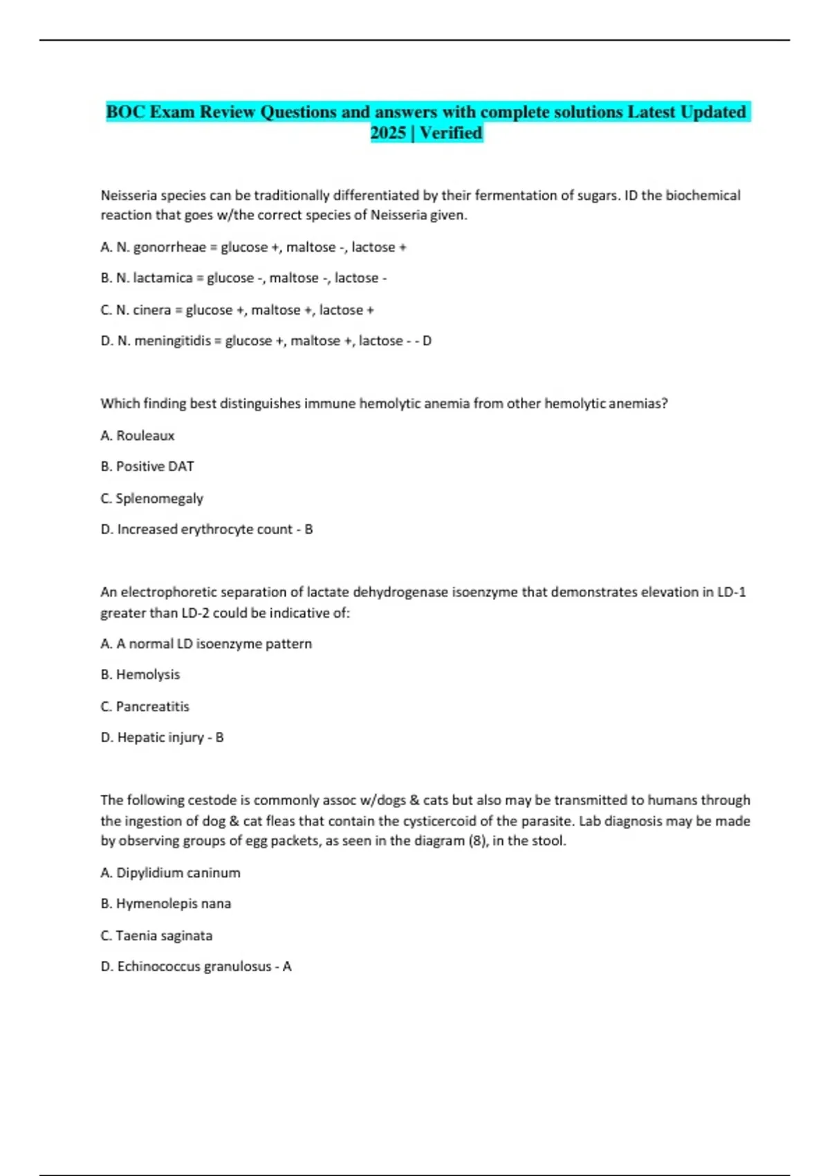 BOC Exam Review Questions and answers 2025. | Exam Revision Questions ...