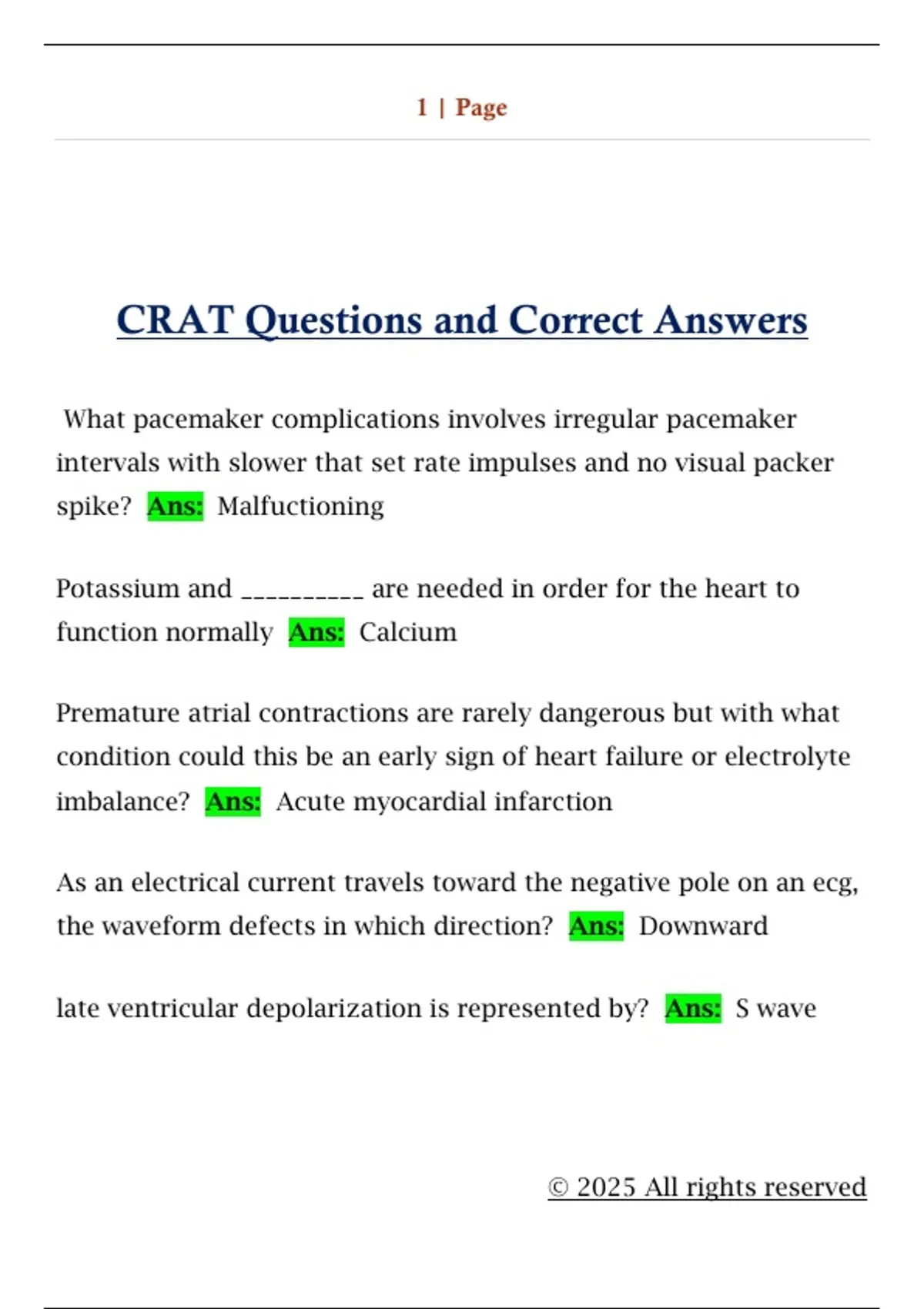 CRAT Questions and Correct Answers - CRAT - Stuvia US