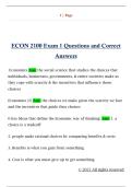 ECON 2100 Exam 1 Questions and Correct  Answers
