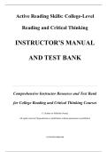 Active Reading Skills&colon; Instructor's Manual and Test Bank for College-Level Reading and Critical Thinking 3rd Edition by Kathleen T&period; McWhorter
