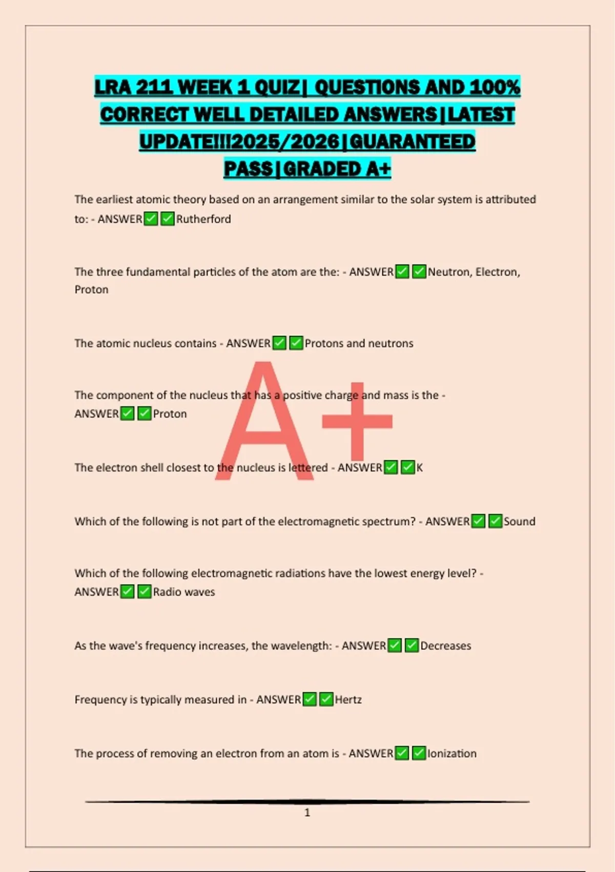 LRA 211 WEEK 1 QUIZ| QUESTIONS AND 100% CORRECT WELL DETAILED ANSWERS ...