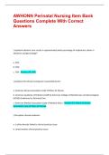 AWHONN Perinatal Nursing Item Bank Questions Complete With Correct Answers &vert;&vert; Verified Test &vert;&vert; 100&percnt; Pass