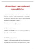 All Lines Adjuster Exam Questions and Answers 100&percnt; Pass