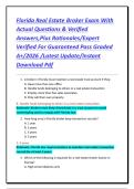 Florida Real Estate Broker Exam With Actual Questions & Verified Answers&comma;Plus Rationales&sol;Expert Verified For Guaranteed Pass Graded A&plus;&sol;2026 &sol;Latest Update&sol;Instant Download Pdf