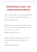 Research Methods 1 - Exam 1 &ndash; TCU Questions and Answers 100&percnt; Pass