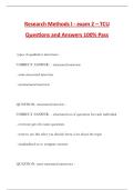 Research Methods I - exam 2 &ndash; TCU Questions and Answers 100&percnt; Pass