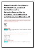 Florida Elevator Mechanic Licensing Exam With Actual Questions & Verified Answers&comma;Plus Rationales&sol;Expert Verified For Guaranteed Pass Graded A&plus;&sol;2026 &sol;Latest Update&sol;Instant Download Pdf