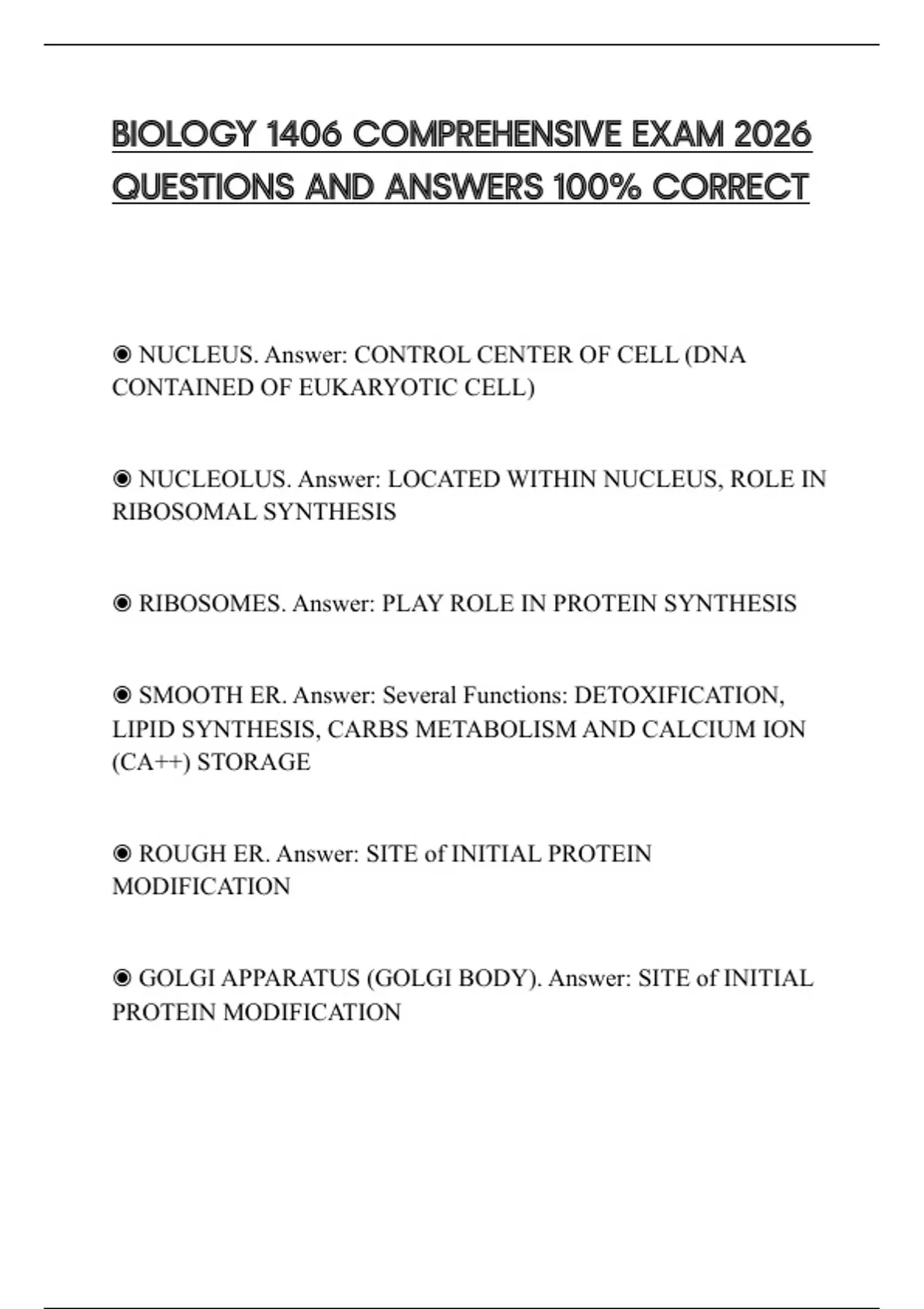 BIOLOGY 1406 COMPREHENSIVE EXAM 2026 QUESTIONS AND ANSWERS 100% CORRECT ...