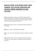 BIOLOGY PAPER 1 ELITE REVIEW STUDY GUIDE SUMMARY WITH SOLVED QUESTIONS AND DETAILED VERIFIED ANSWERS FOR 2026 SUCCESS