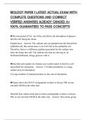 BIOLOGY PAPER 1 LATEST ACTUAL EXAM WITH COMPLETE QUESTIONS AND CORRECT VERIFIED ANSWERS ALREADY GRADED A&plus; 100&percnt; GUARANTEED TO PASS CONCEPTS