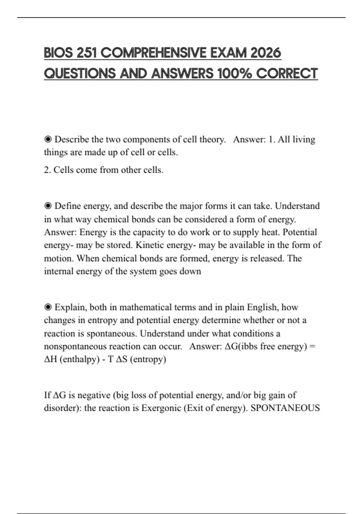 BIOS 251 COMPREHENSIVE EXAM 2026 QUESTIONS AND ANSWERS 100% CORRECT ...
