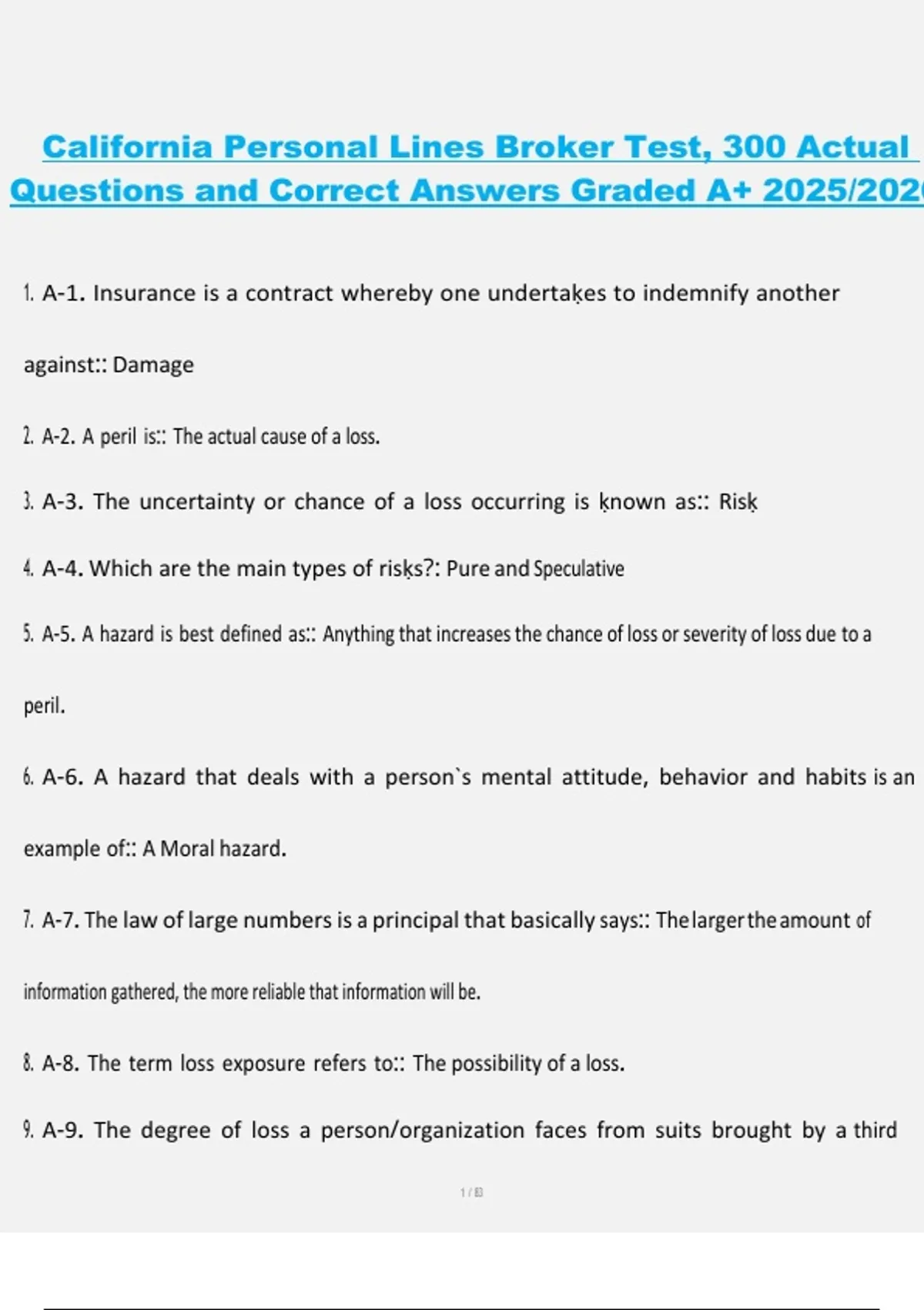 California Personal Lines Broker Test – 300 Actual Questions and ...