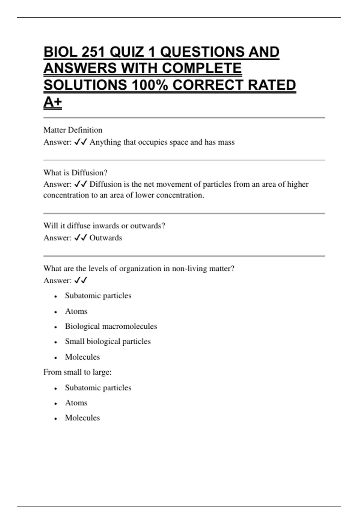 BIOL 251 QUIZ 1 QUESTIONS AND ANSWERS WITH COMPLETE SOLUTIONS 100% ...
