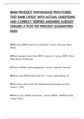 BMW PRODUCT KNOWLEDGE PROCTORED TEST BANK LATEST WITH ACTUAL QUESTIONS AND CORRECT VERIFIED ANSWERS ALREADY GRADED A PLUS 100 PERCENT GUARANTEED PASS