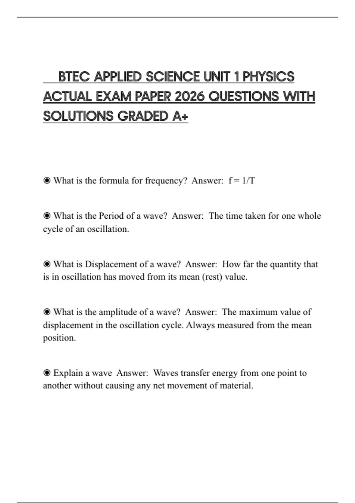 BTEC APPLIED SCIENCE UNIT 1 PHYSICS ACTUAL EXAM PAPER 2026 QUESTIONS ...